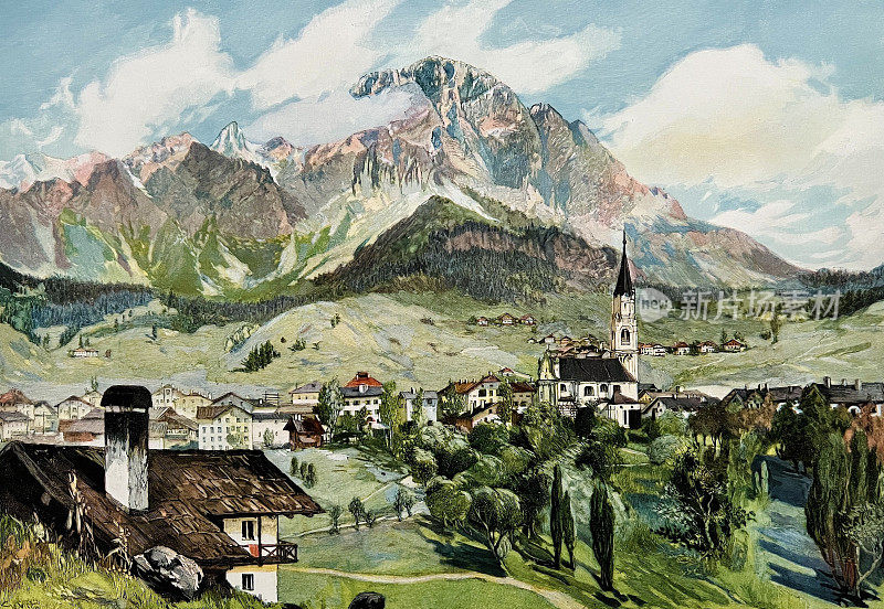Cortina d'ampezzo，背景是Monte Cristall